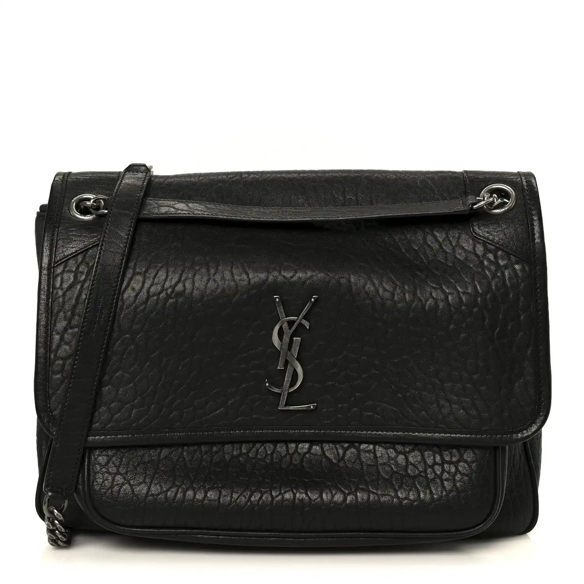 Black grained leather Niki chain satchel with YSL monogram top flap