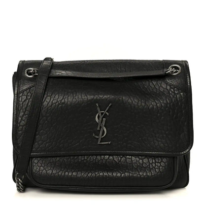 Black grained leather Niki chain satchel with YSL monogram top flap