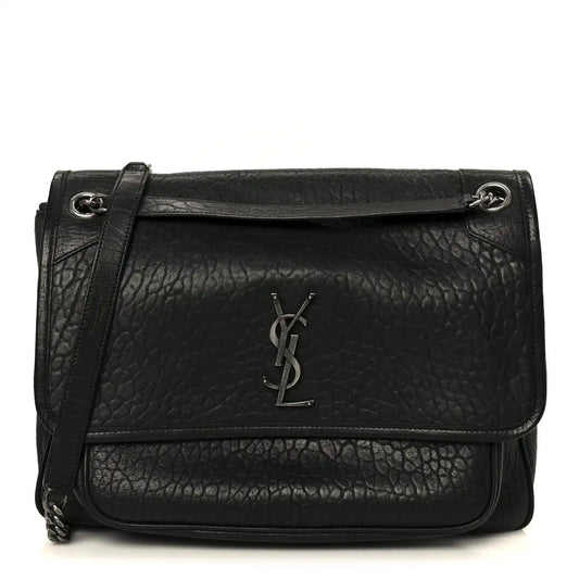 Black grained leather Niki chain satchel with YSL monogram top flap