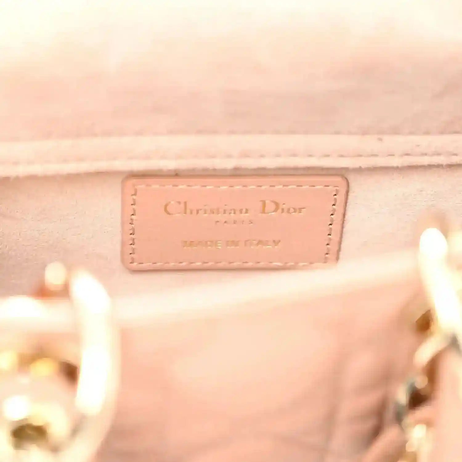 Christian Dior leather label inside pink beige micro handbag with stitched trim