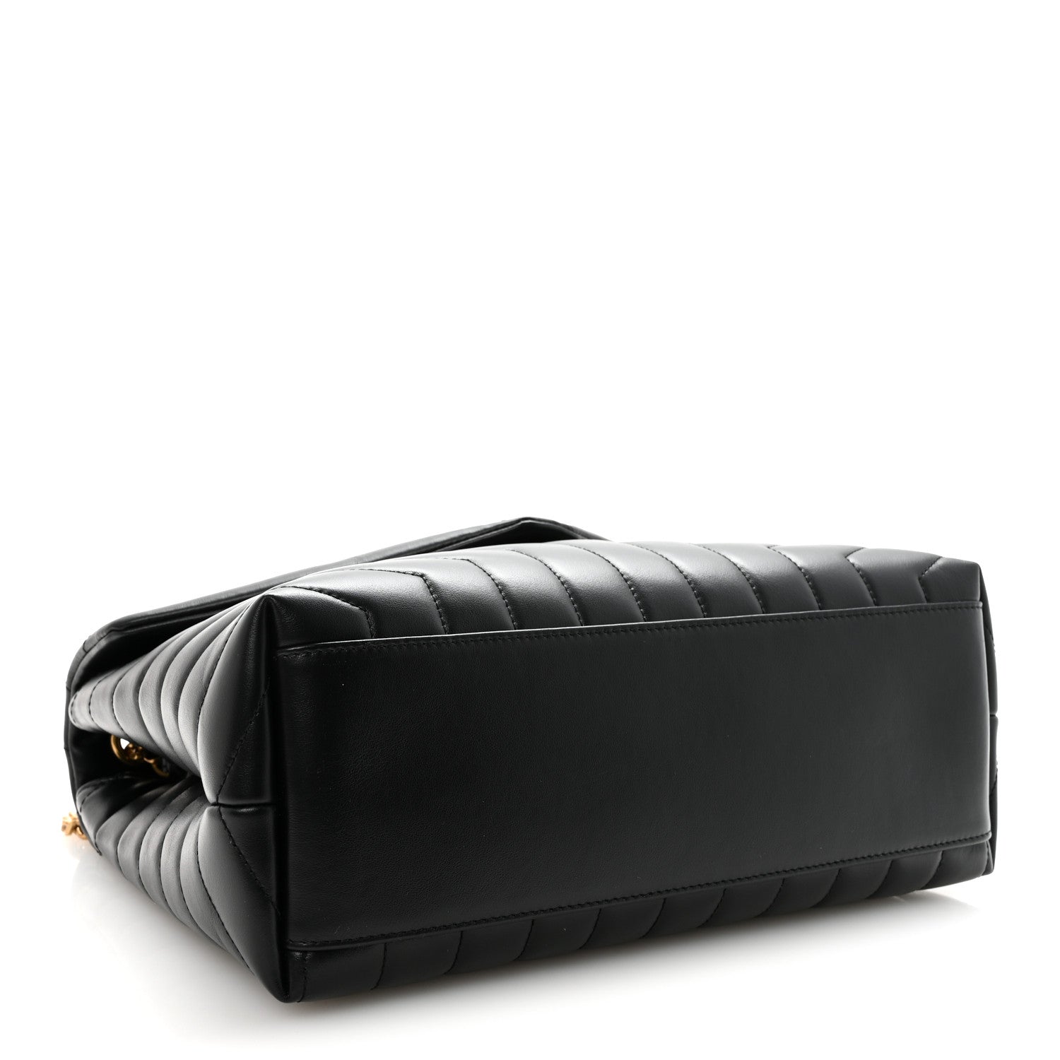 Black quilted calfskin satchel with structured bottom and snap-flap front