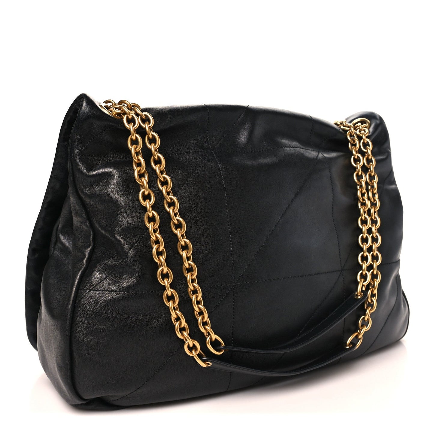 Saint Laurent black lambskin shoulder bag with quilted matelasse front and gold chain
