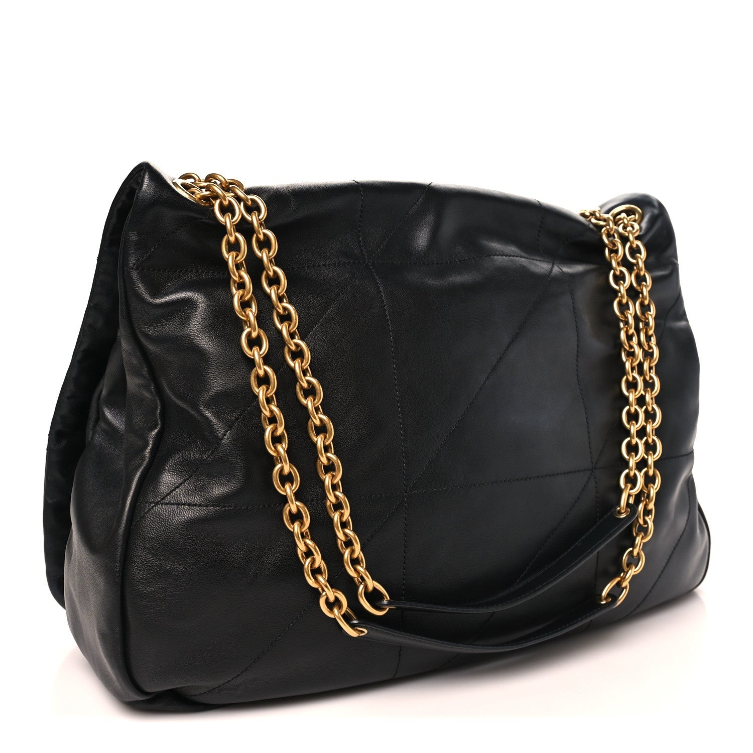 Saint Laurent black lambskin shoulder bag with quilted matelasse front and gold chain