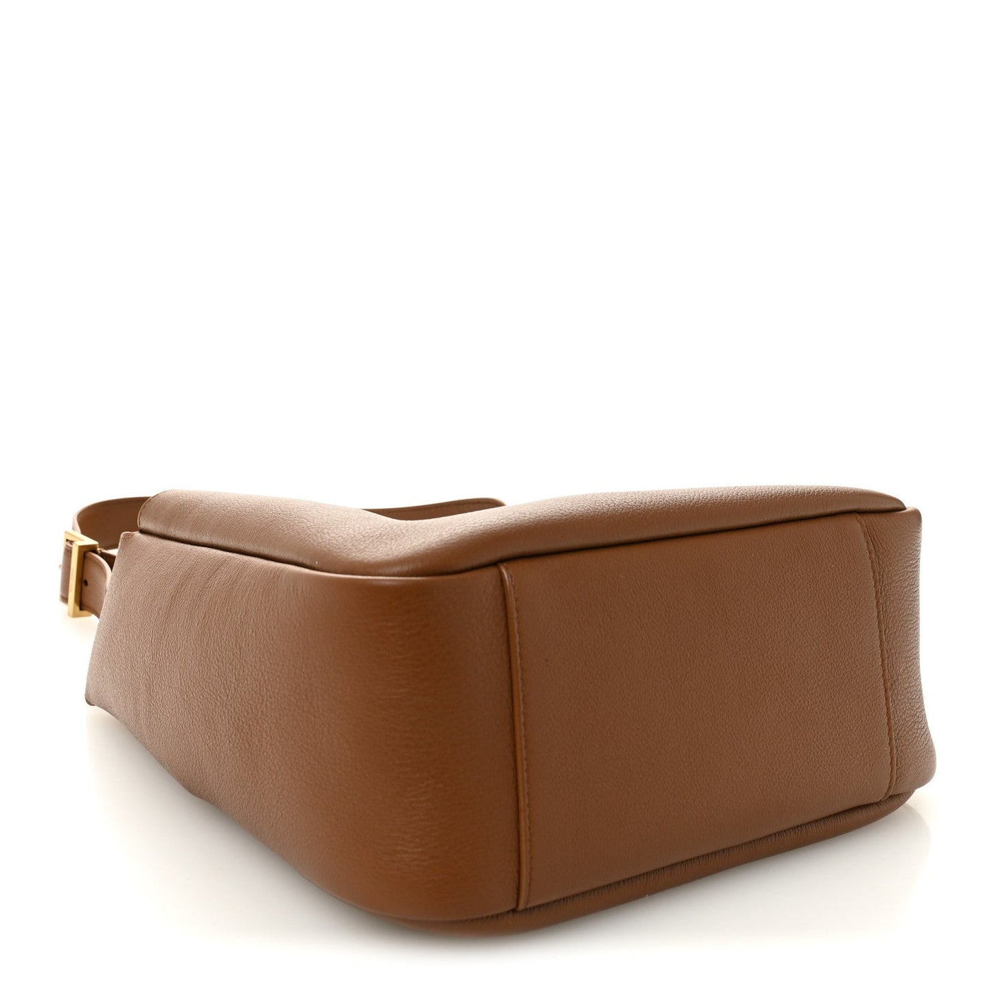 Tan leather structured hobo bag with top handle and side seams