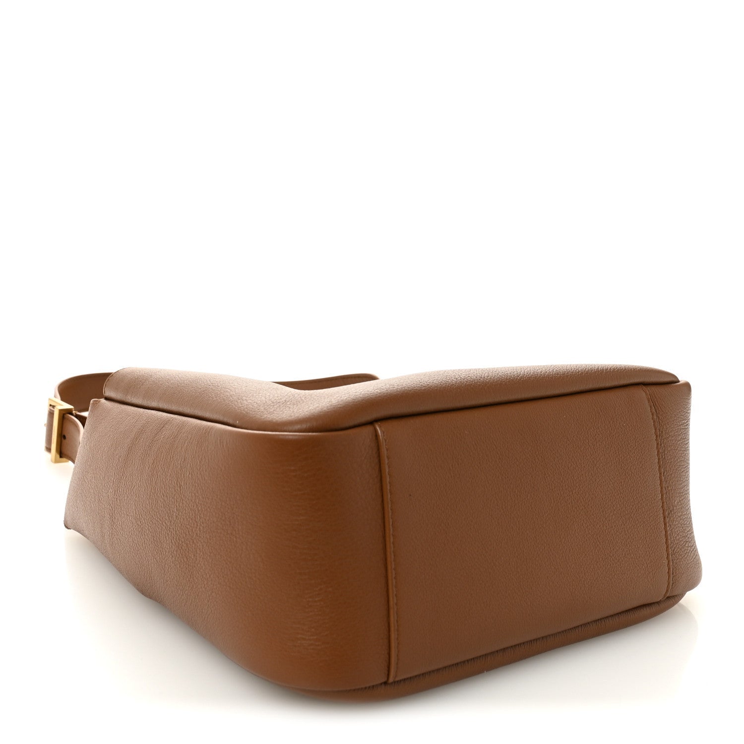 Tan leather structured hobo bag with top handle and side seams