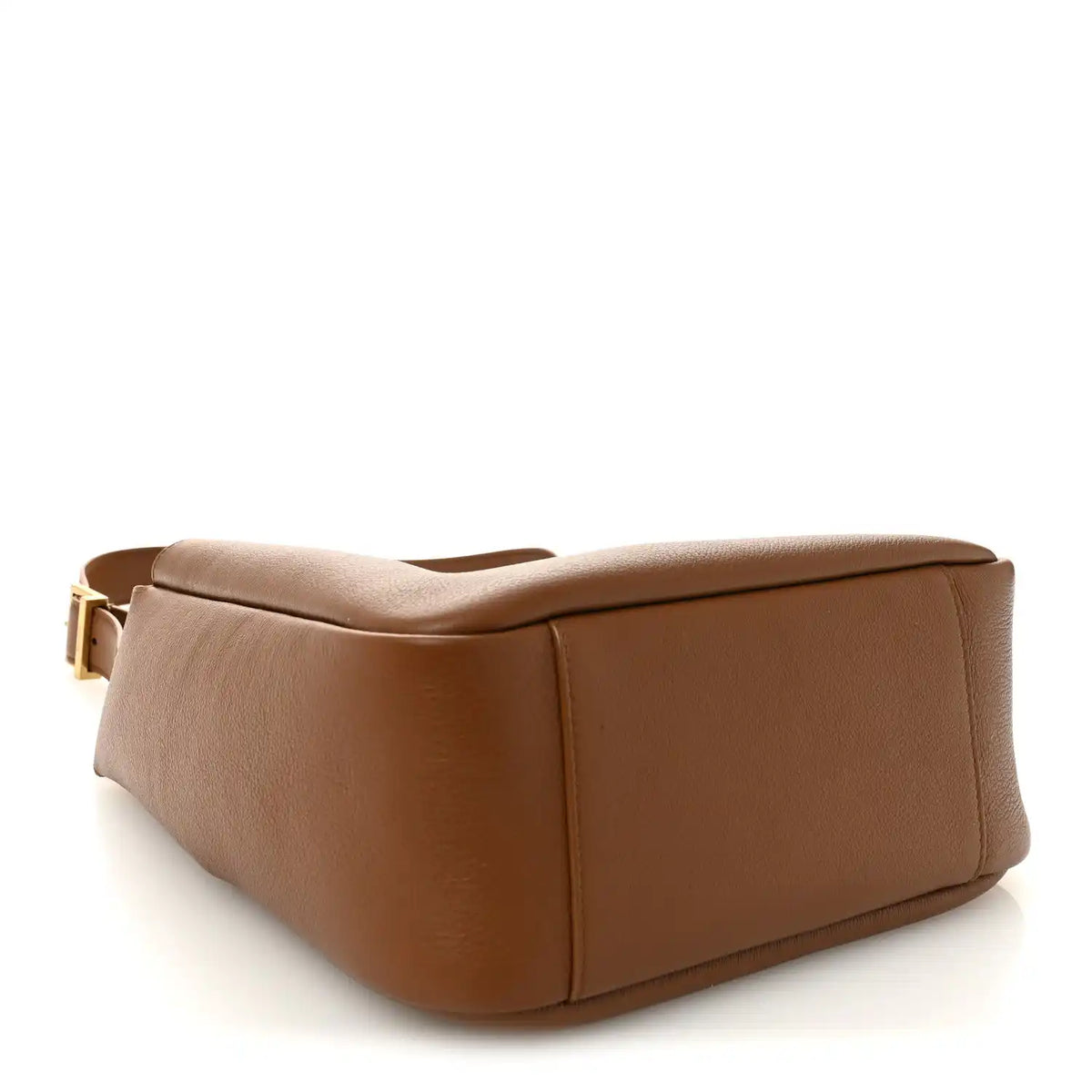 Tan leather structured hobo bag with top handle and side seams