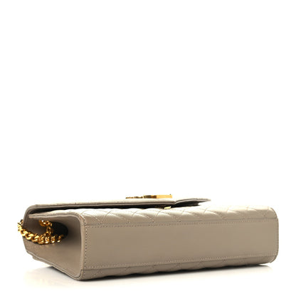 Dusty grey satchel base view with gold chain hardware at side