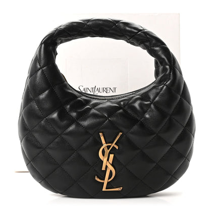 Black quilted leather hobo bag with top handle and gold YSL monogram