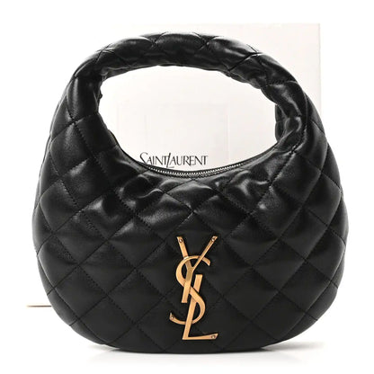 Black quilted leather hobo bag with top handle and gold YSL monogram