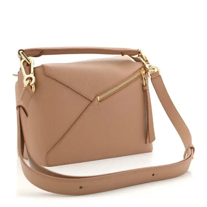 Toffee leather Puzzle Edge small bag with gold-tone zipper and shoulder strap