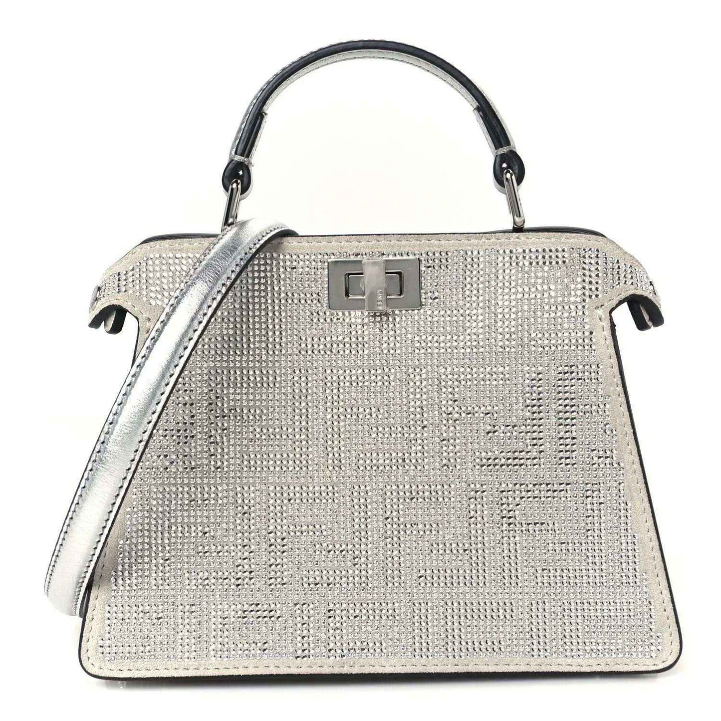 Fendi crystal-embellished petite satchel with top handles and rectangular front clasp