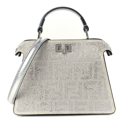 Fendi crystal-embellished petite satchel with top handles and rectangular front clasp