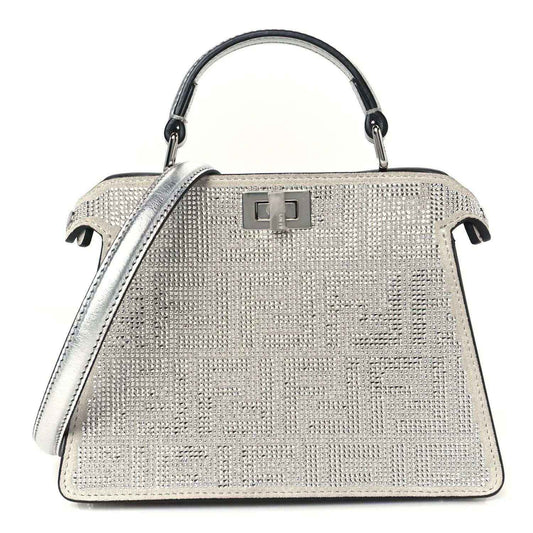 Fendi crystal-embellished petite satchel with top handles and rectangular front clasp