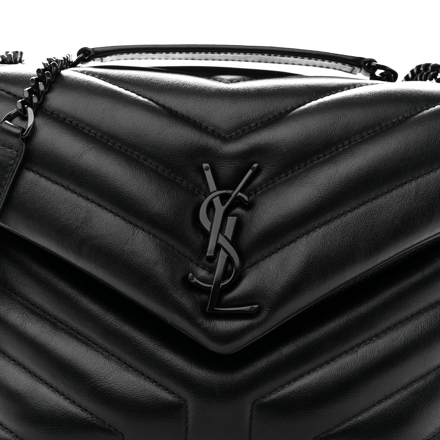 Black chevron quilted satchel with YSL logo