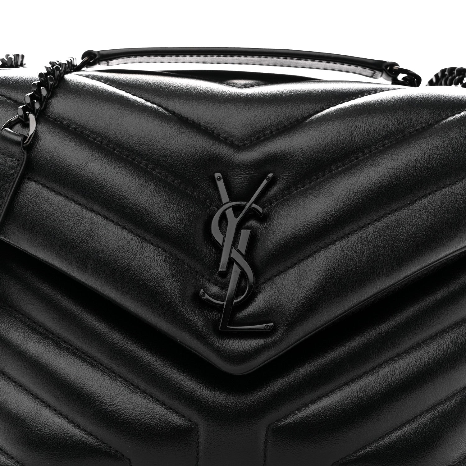 Black chevron quilted satchel with YSL logo