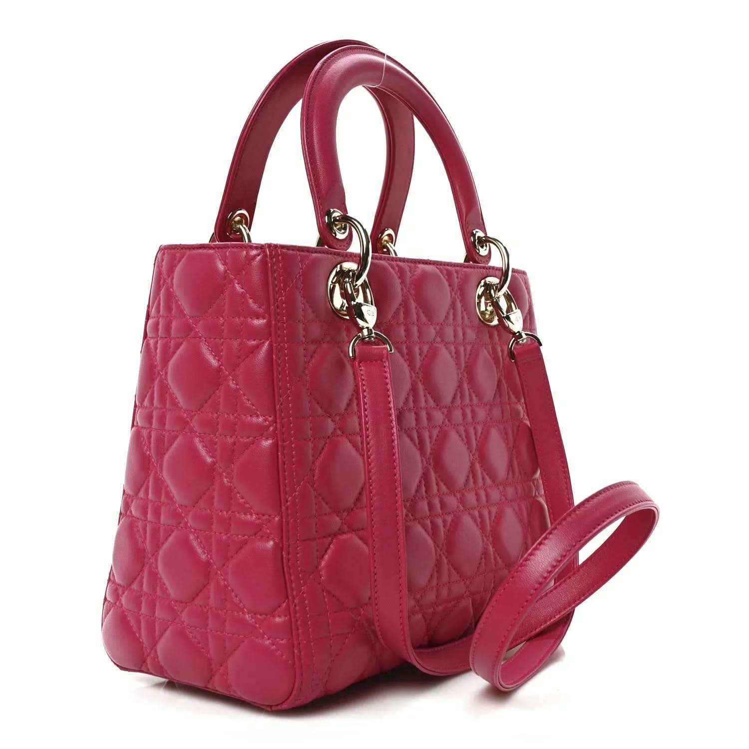 Fuchsia quilted leather handbag with two top handles and gold-tone clasp hardware