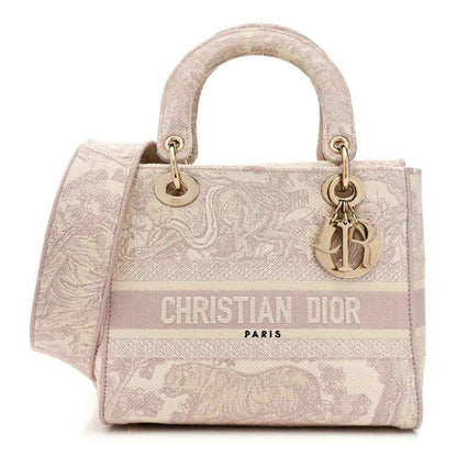 Medium rose-pink embroidered handbag with two top handles and gold-tone hardware