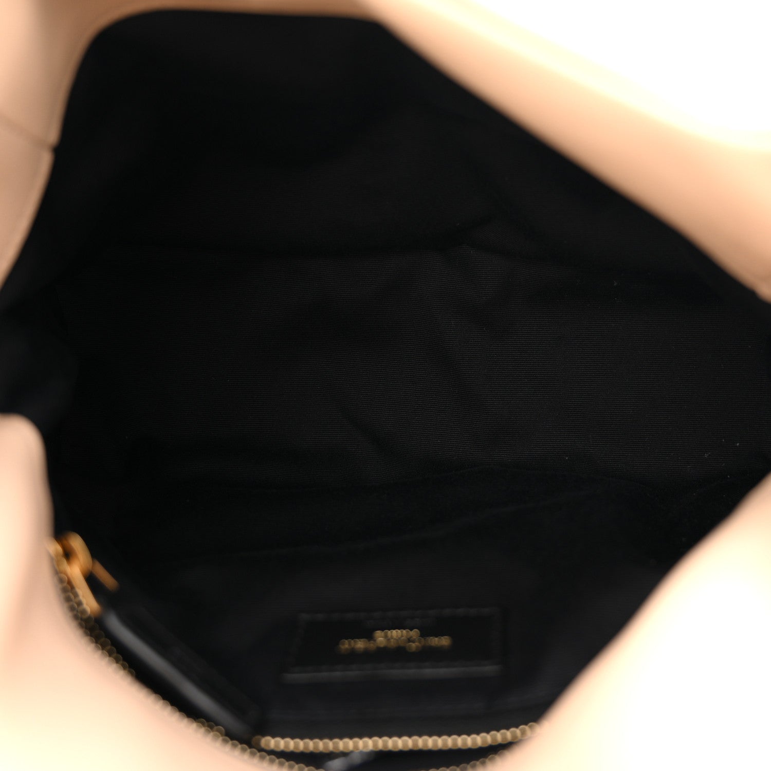 Saint Laurent small satchel interior with black lining and zip top, gold-tone trim