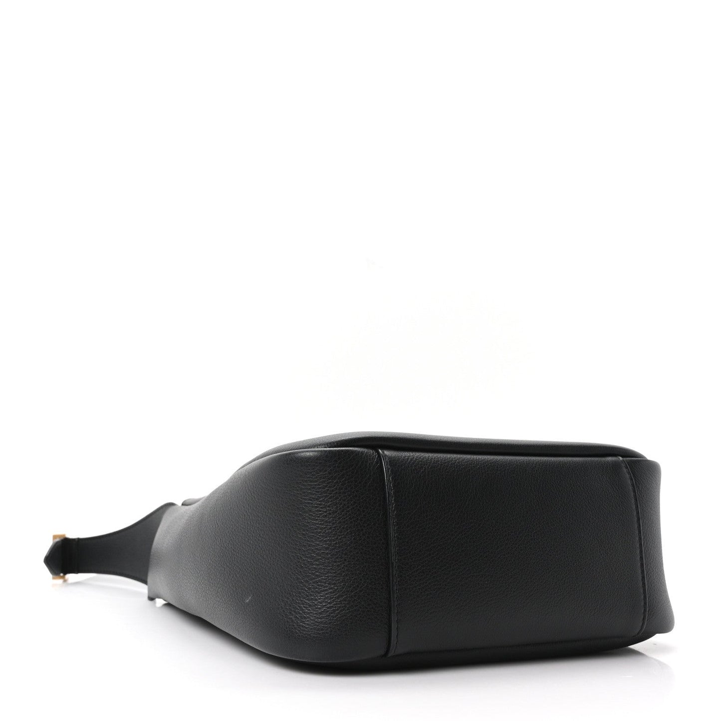 Black smooth calfskin soft hobo bag with rounded base and visible side seam