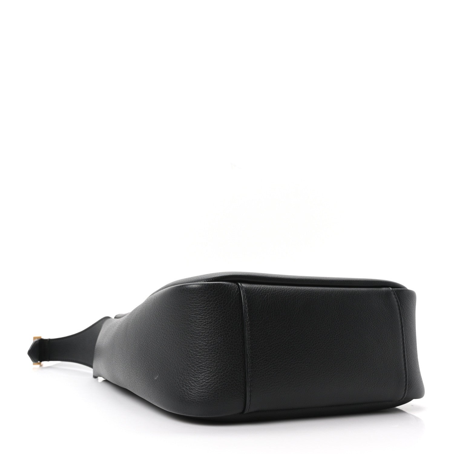 Black smooth calfskin soft hobo bag with rounded base and visible side seam