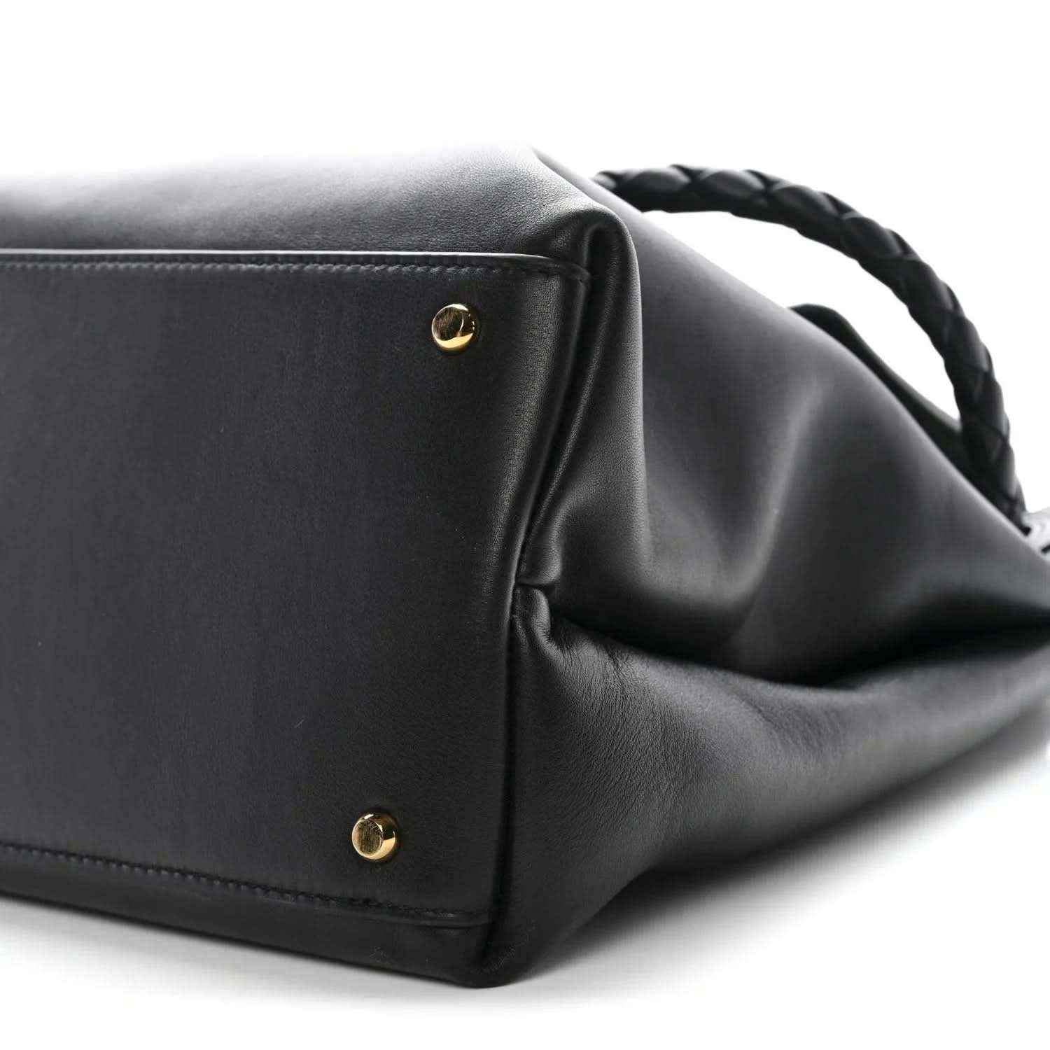 Bottega Veneta black silky calfskin shoulder bag with gold hardware detail