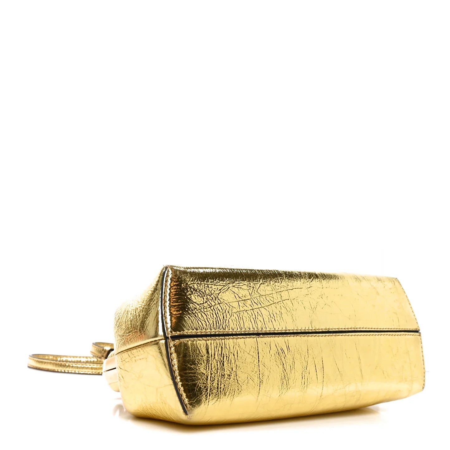 Metallic gold leather mini shoulder bag with front flap and strap