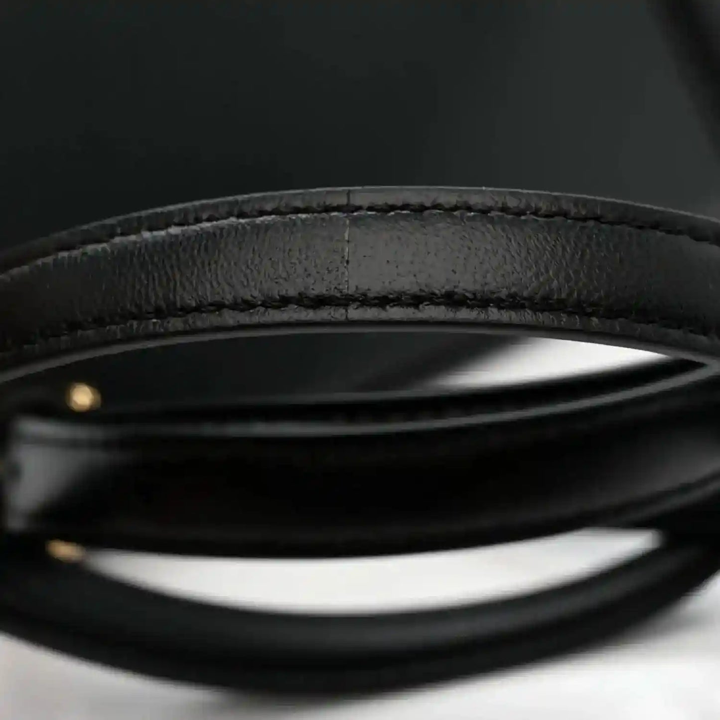 Black shiny nappa leather satchel top handle strap edge with stitching