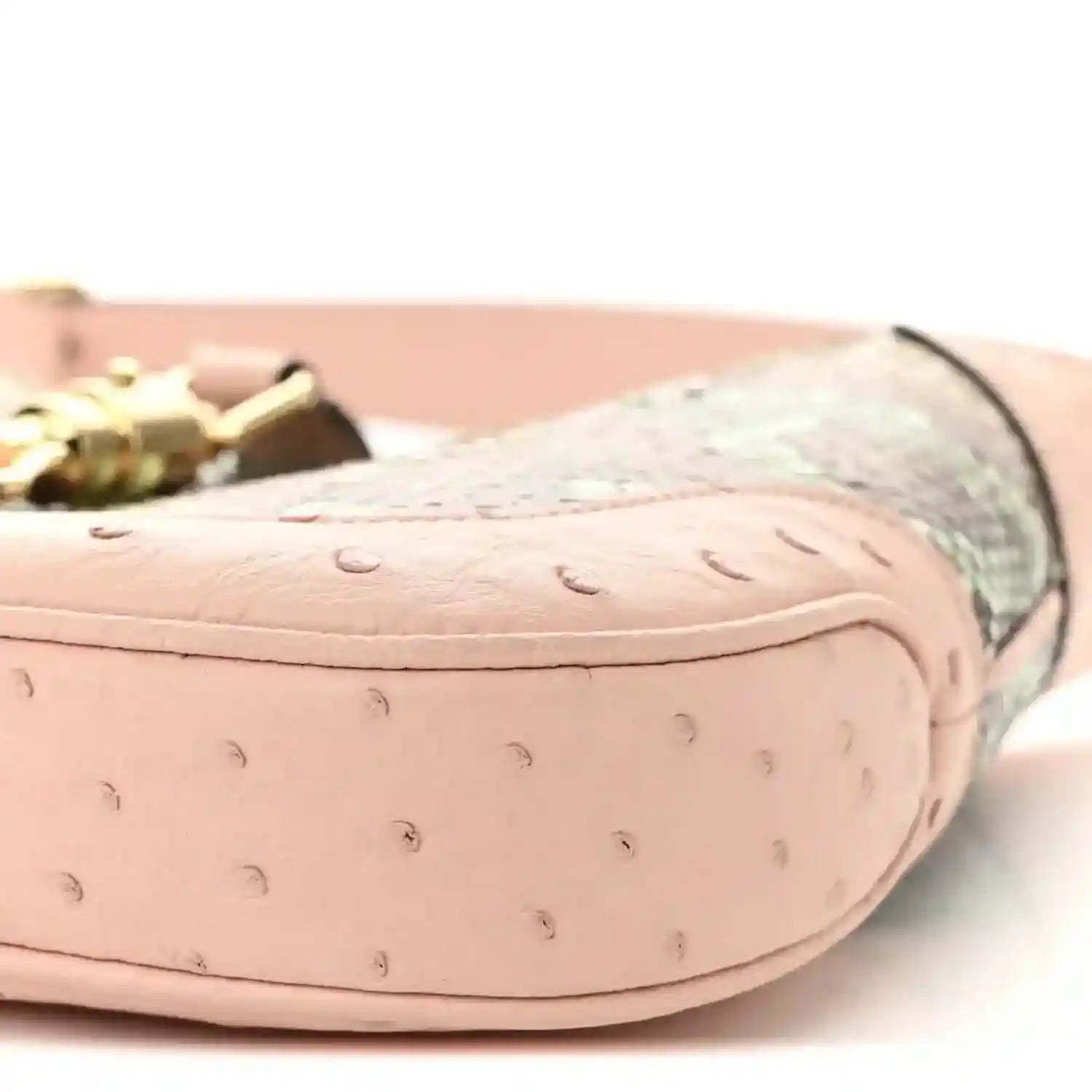 Gucci small Jackie 1961 hobo close-up of pink leather base with gold hardware