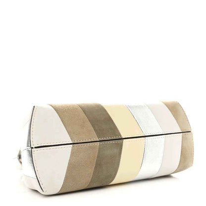 Striped nappa suede clutch front with slim metal snap closure