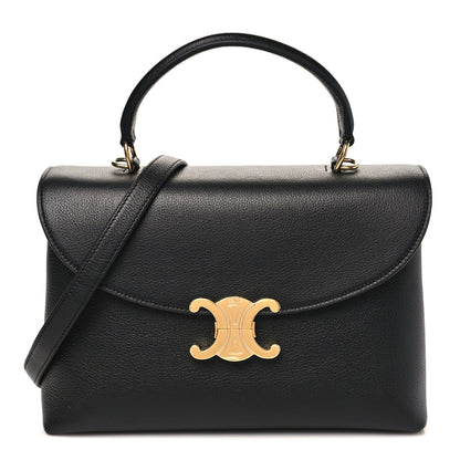 Black Celine grained calfskin medium shoulder bag with gold-tone clasp and handles