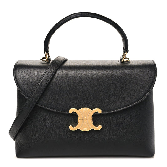 Black Celine grained calfskin medium shoulder bag with gold-tone clasp and handles