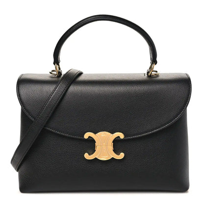 Black Celine grained calfskin medium shoulder bag with gold-tone clasp and handles