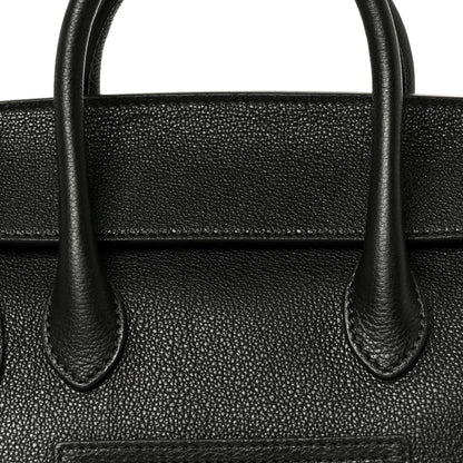 Black grained leather tote with curved top handles
