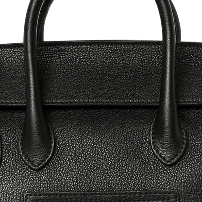 Black grained leather tote with curved top handles