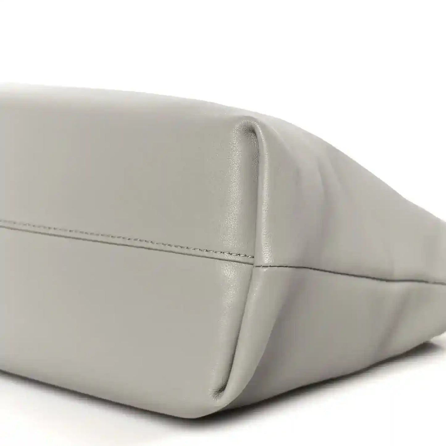 Loewe clutch bag in light grey with rounded base seam and smooth leather finish