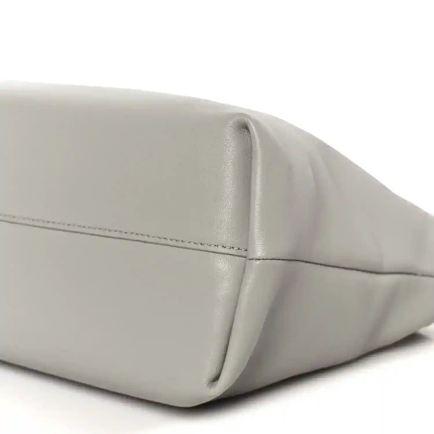 Loewe clutch bag in light grey with rounded base seam and smooth leather finish