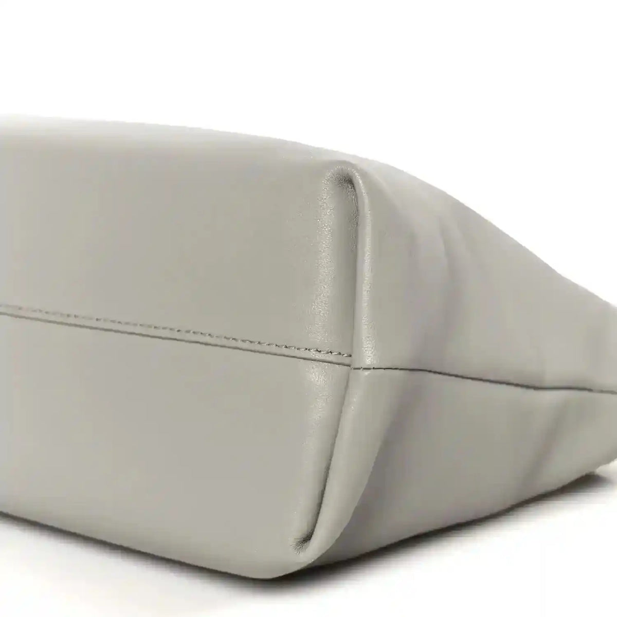 Loewe clutch bag in light grey with rounded base seam and smooth leather finish