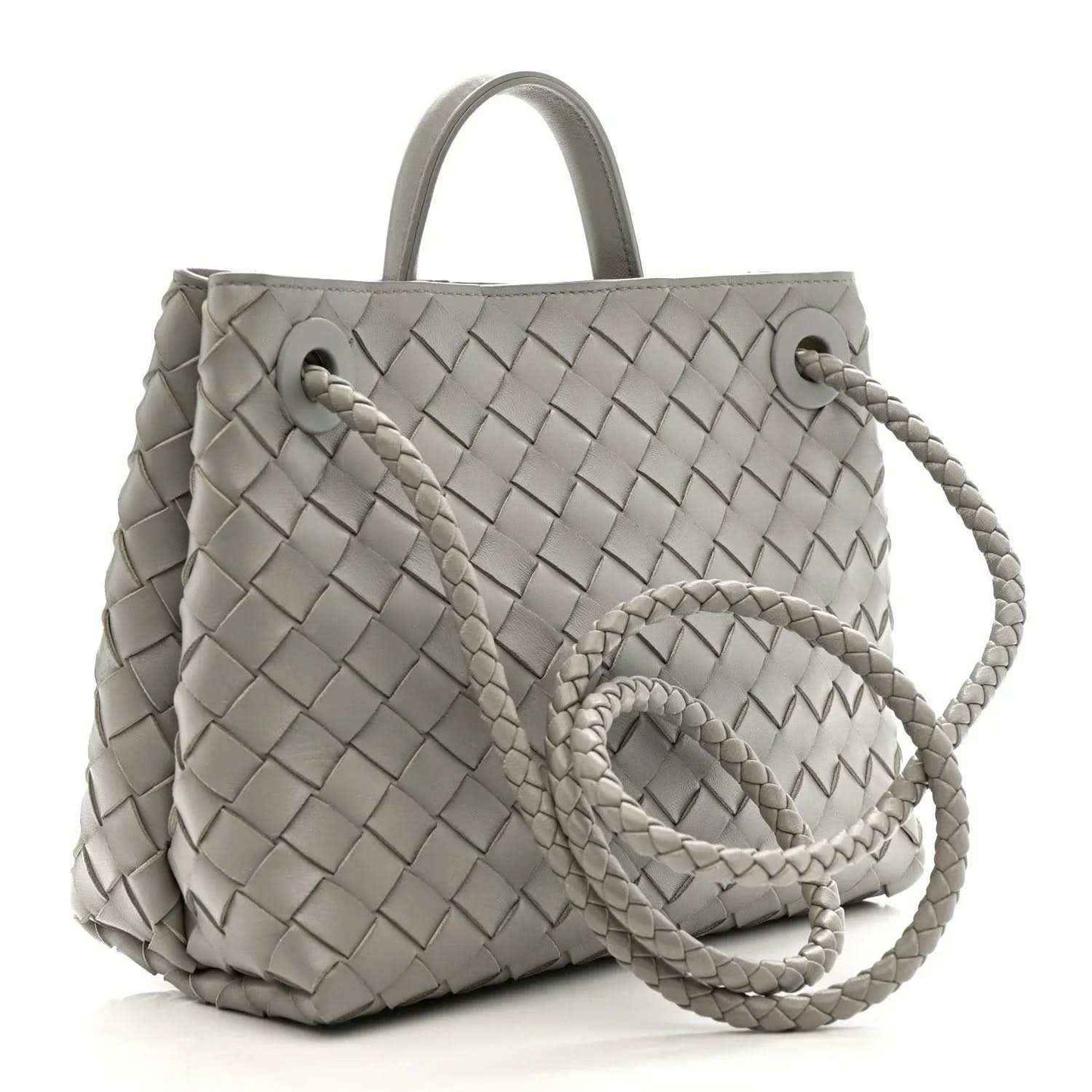 Andiamo shoulder bag with braided strap in sterling grey woven nappa and gold clasp