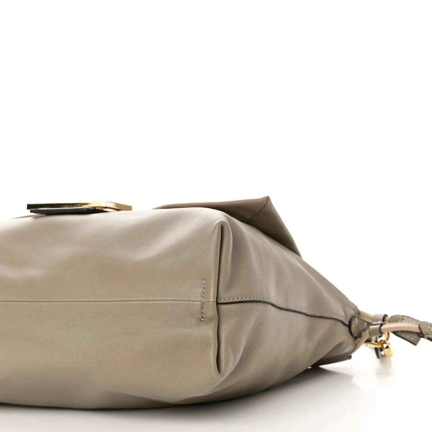 Fendi nappa leather large shoulder bag, tortora beige, stitched panel and strap attachment