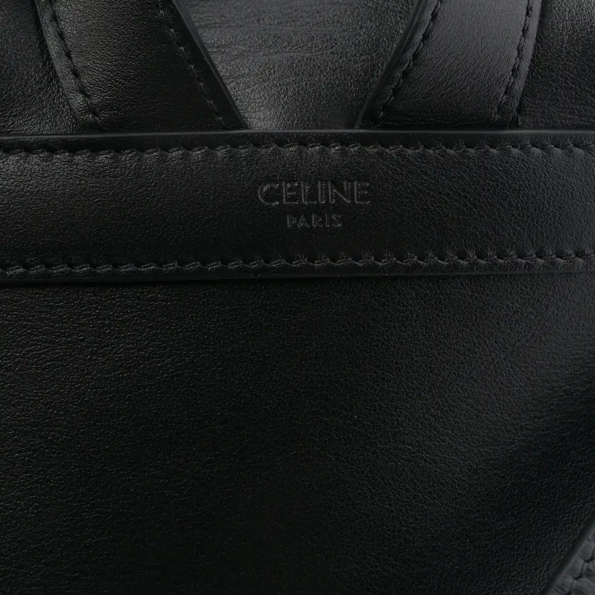Celine calfskin Bonnie backpack interior panel with 'CELINE PARIS' stamp.