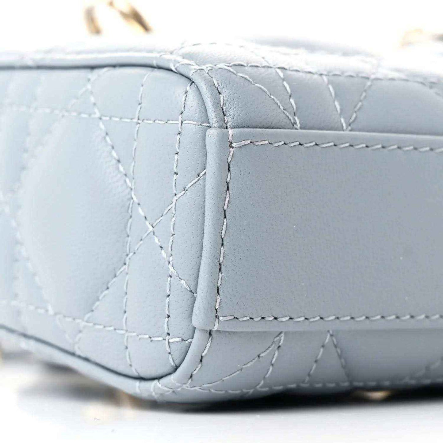 Micro Lady D-Joy bag side panel in light blue with cannage quilting and corner seam