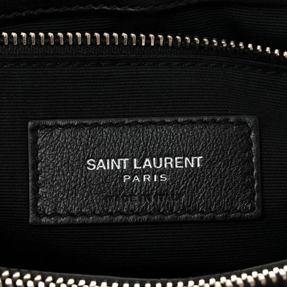 Saint Laurent Paris leather patch on black satchel with silver zipper