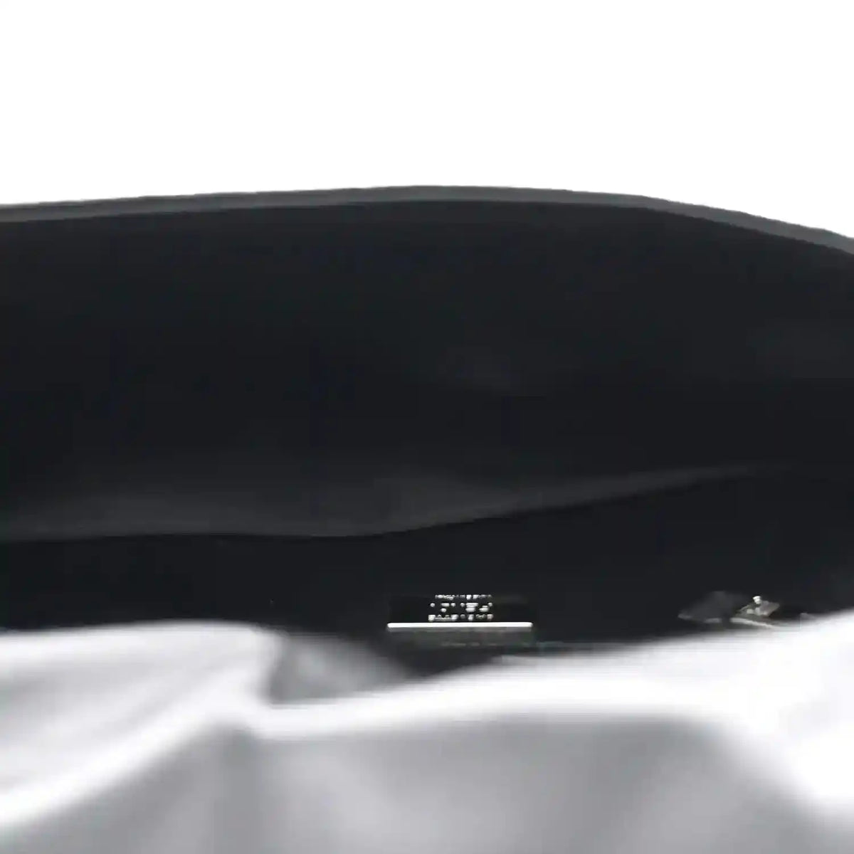 Fendi Econyl black nylon bag interior view with small logo label