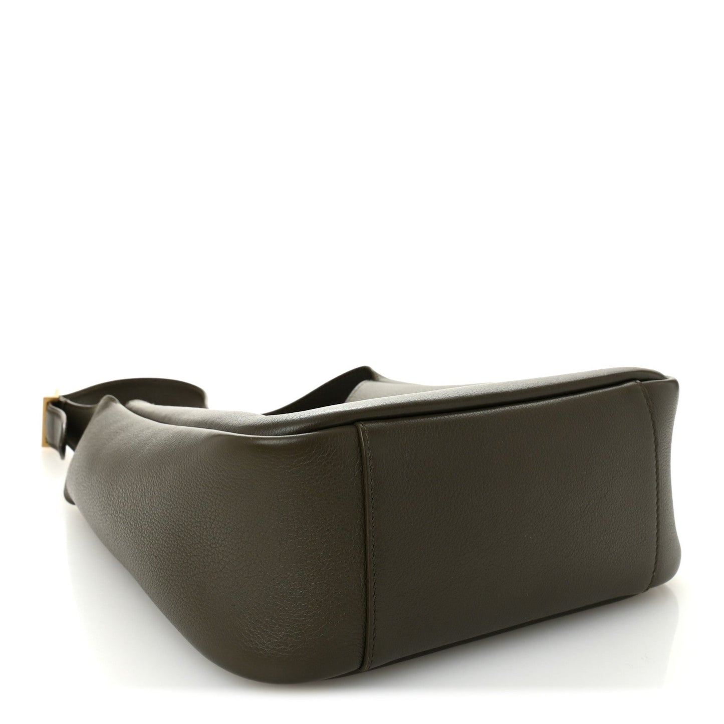 Calfskin hobo bag bottom view with smooth curved silhouette and short strap.