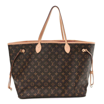 Monogram Neverfull GM tote bag with pink leather handles and trim