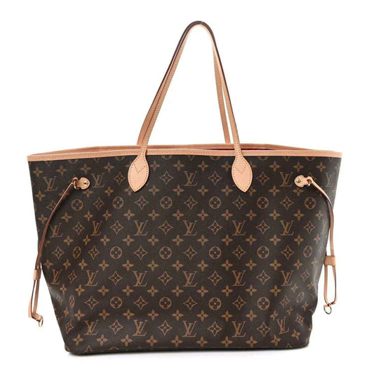 Monogram Neverfull GM tote bag with pink leather handles and trim