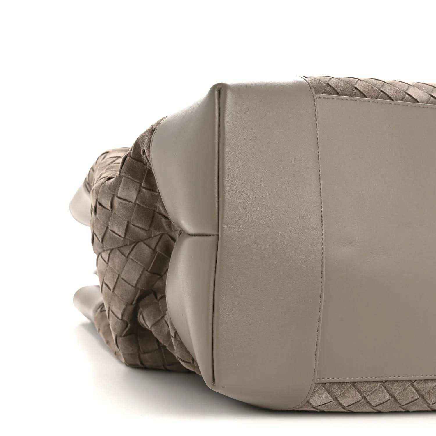 Bottega Veneta suede intrecciato tote bag, limestone, braided sides and structured base