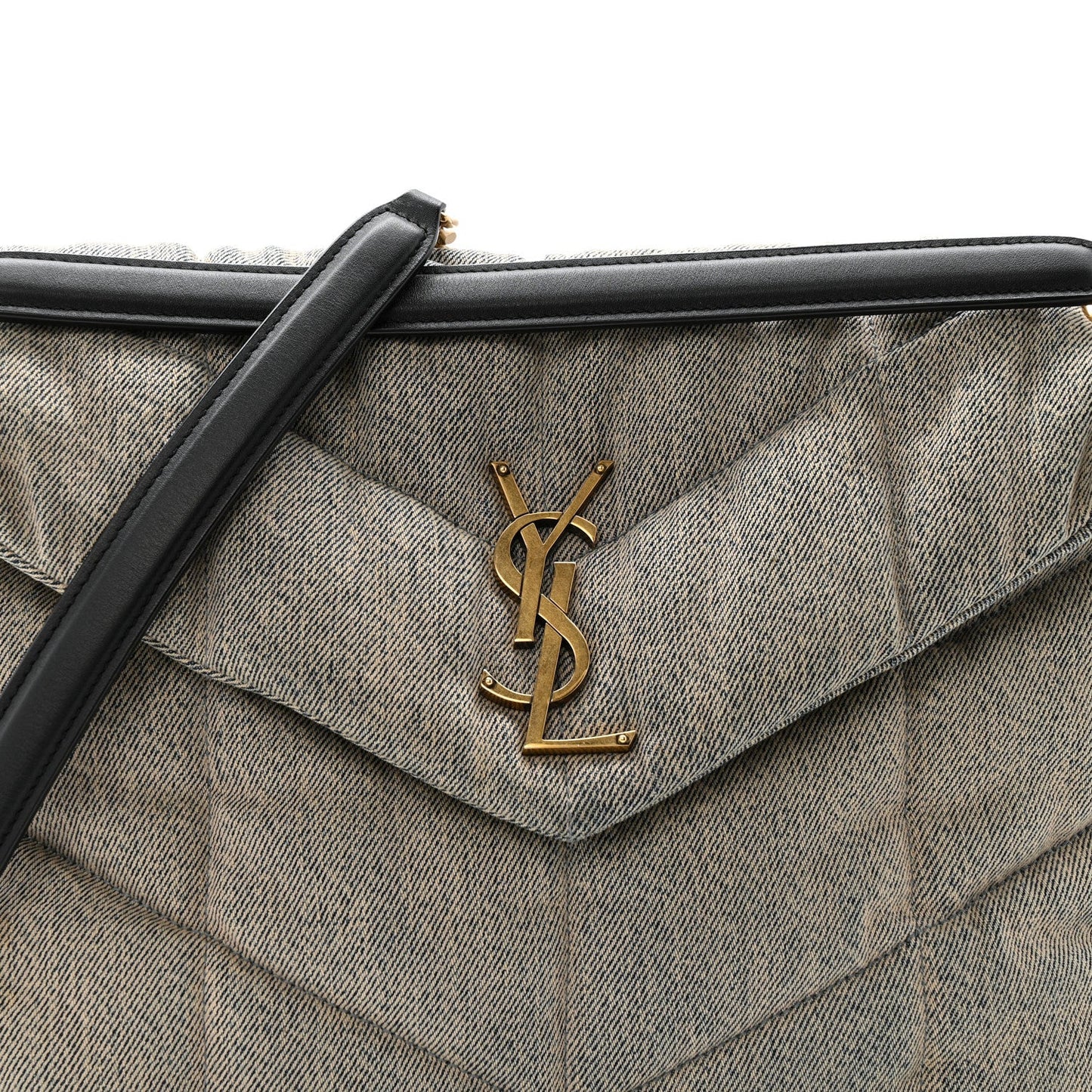 Denim quilted puffer satchel with YSL monogram on front flap