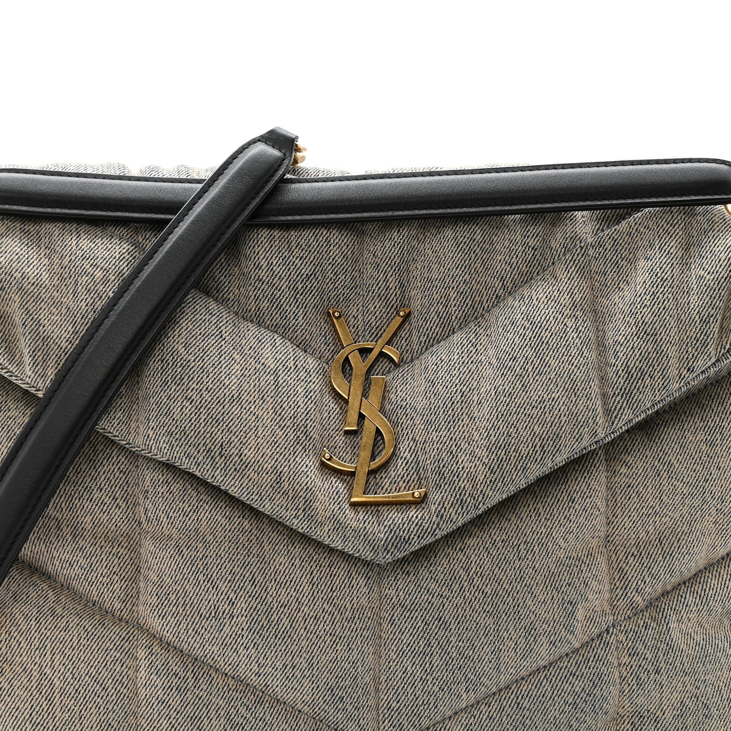 Denim quilted puffer satchel with YSL monogram on front flap