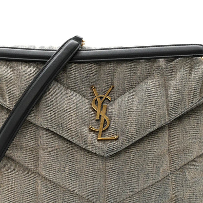 Denim quilted puffer satchel with YSL monogram on front flap